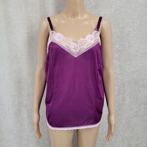 Vintage Nylon Slip Camisole Upcycled Dyed Eggplant Purple Women's Plus Size 46